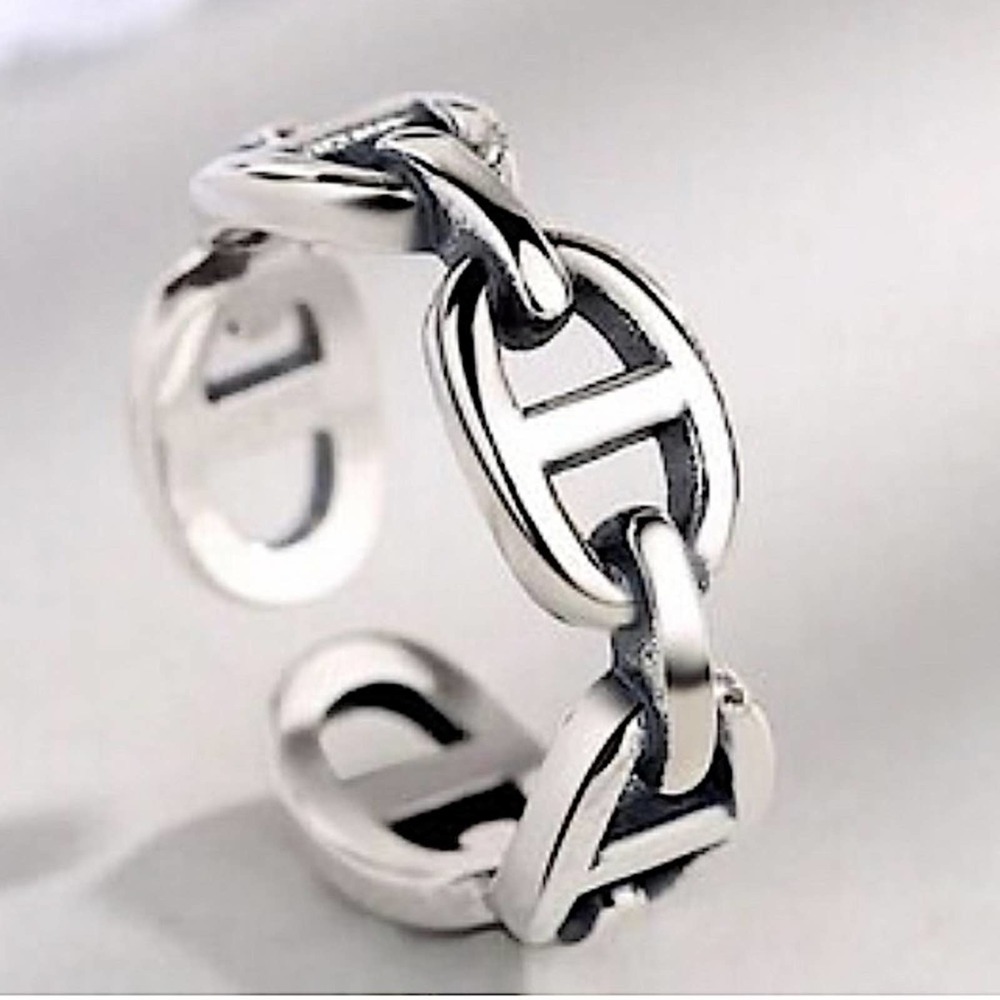 Sterling Silver Mariner Pig Nose Coffee Bean Bangle Cuff Bracelet Matching Ring - Picture 2 of 11